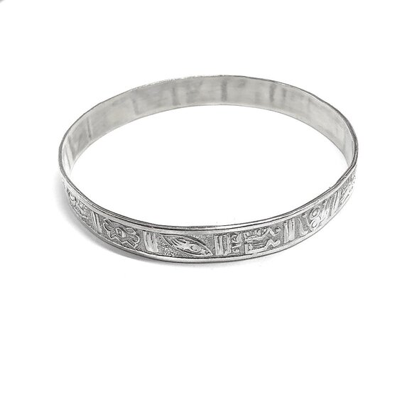 Vintage Mayan Idol Design Sterling Silver Bangle Bracelet - Picture 4 of 10